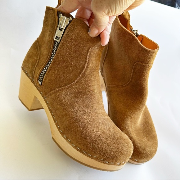 Swedish Hasbeens Women’s Zip It Emy Brown Suede Clog Booties Ankle Boots 39 Boho - Picture 6 of 13